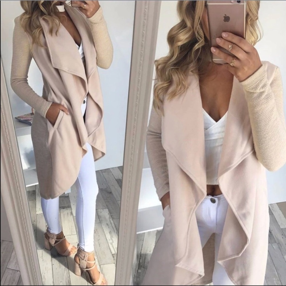 tan waterfall drape open cardigan